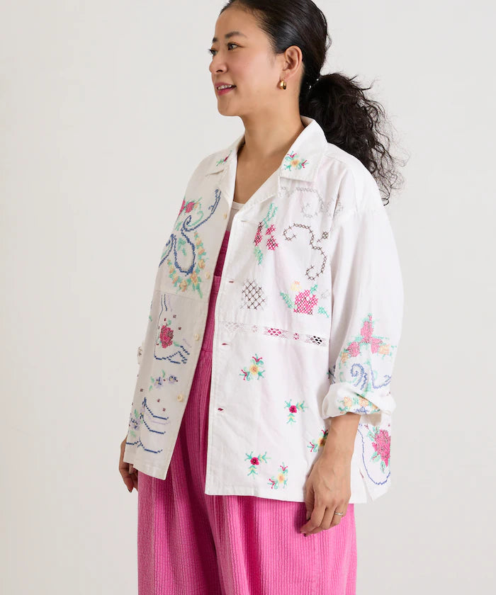 Open Collar Embroidered Shirt Jacket