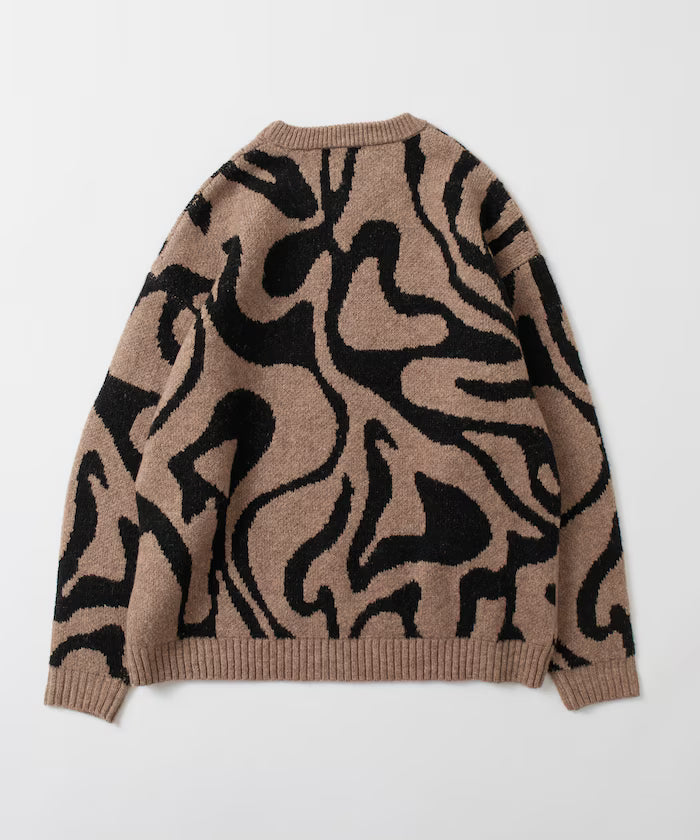 All-over Pattern Double Jacquard Knit Crew Neck Pullover / Relaxed Fit