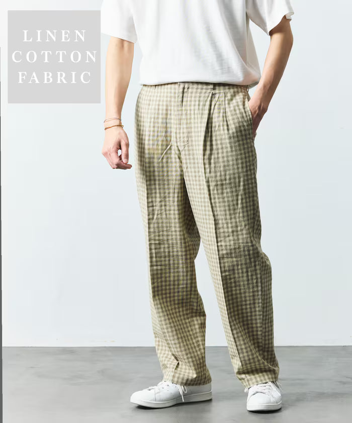 LINEN COTTON EASY SLACKS [Compatible with Setup] - Beige
