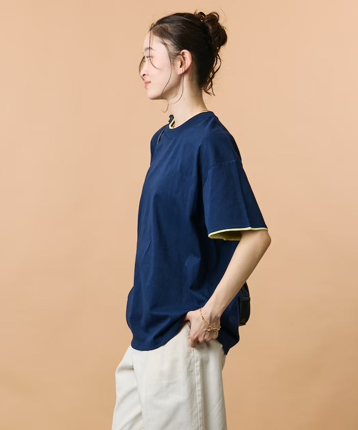 Limited Edition Relaxed Fit Color Block Fake Layered Crew Neck T-Shirt