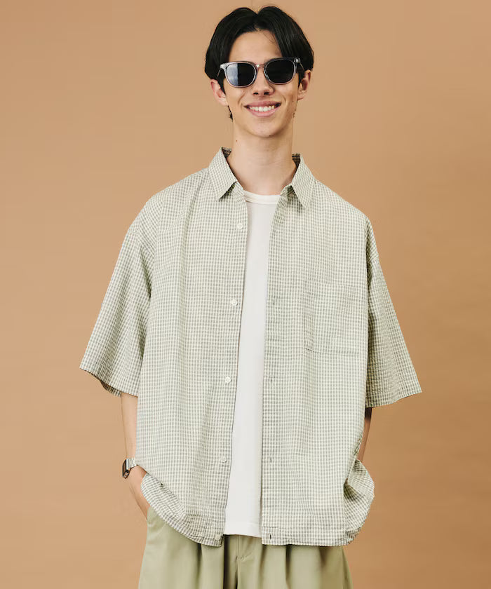 FREAK'S STORE for BEACH & FES Seersucker Spindle Regular Collar Short Sleeve Shirt