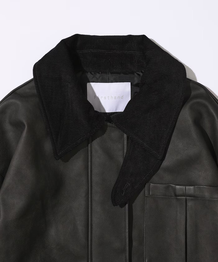 Oversized Crush Leatherette Jacket / Collar Corduroy