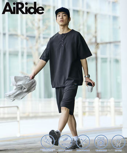 AiRide/Packable Setup/Henley Neck Pullover/Shorts/Packable/Quick-Drying/UVA Cut 【Limited Edition】 - Charcoal Gray