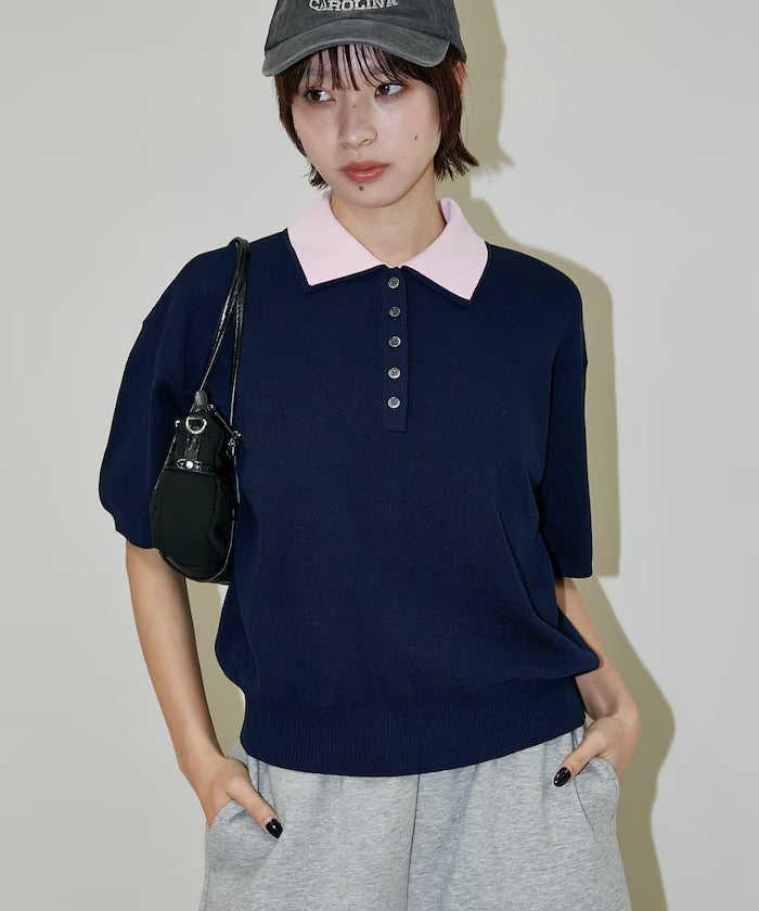 Color Scheme 2-Panel Collar Short Sleeve Knit Polo Shirt Limited Edition