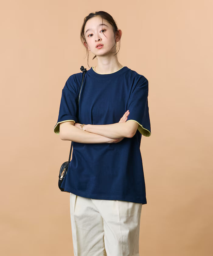 Limited Edition Relaxed Fit Color Block Fake Layered Crew Neck T-Shirt
