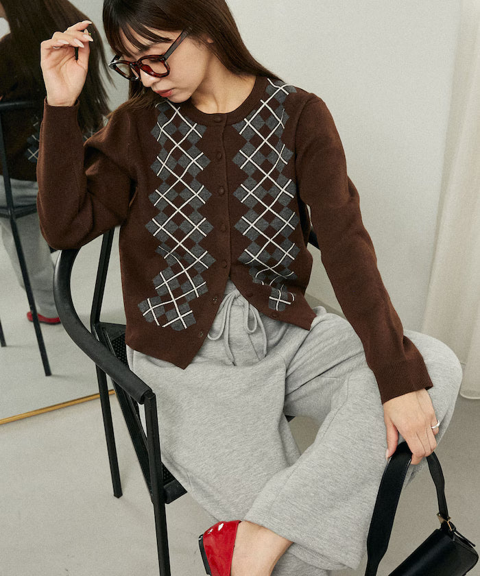 Argyle Pattern Jacquard Knit Cardigan Limited Edition