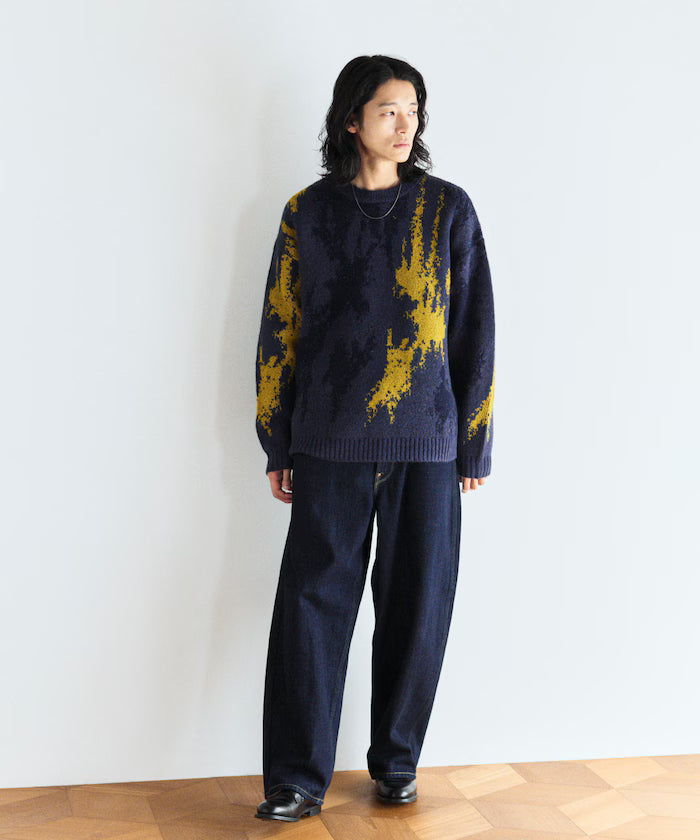 All-over Pattern Double Jacquard Knit Crew Neck Pullover / Relaxed Fit