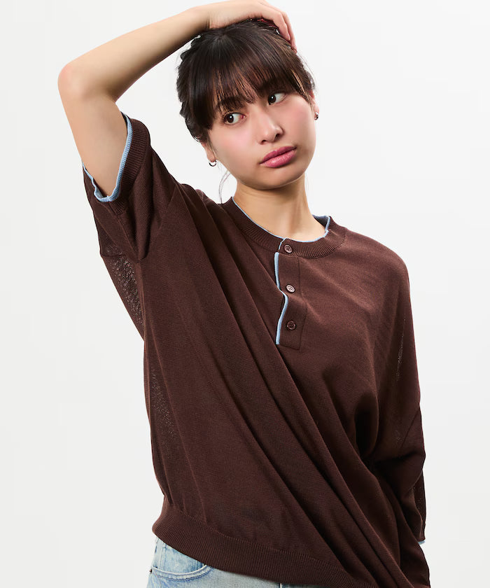 Limited Edition Relaxed Fit Color Block Henley Neck Knit