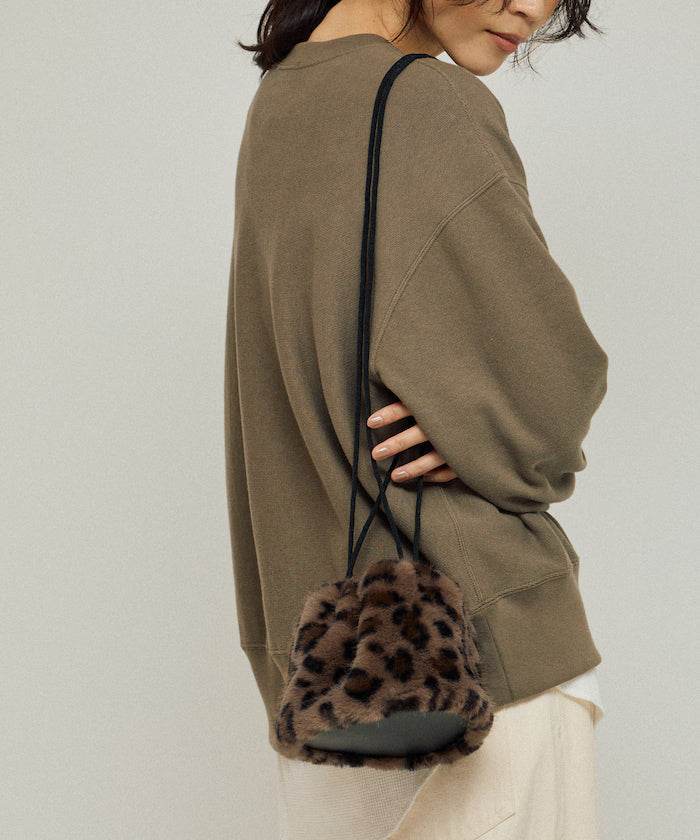 Fake Fur Mini Drawstring Bag - Leopard