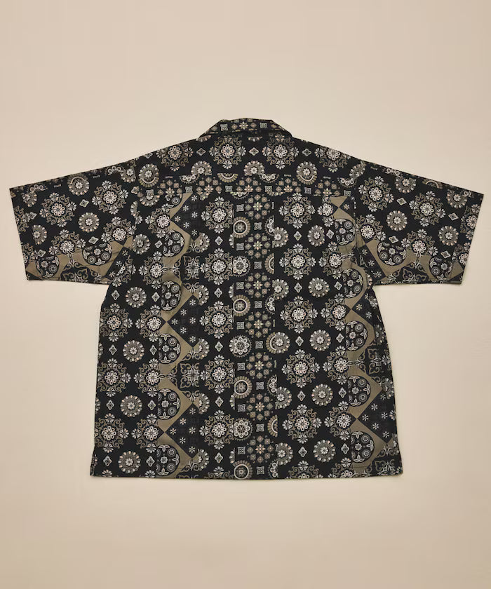 [New color added] Indian-made Relaxed Fit Batik Pattern Print Open Collar Shirt Short Sleeve Small Pattern