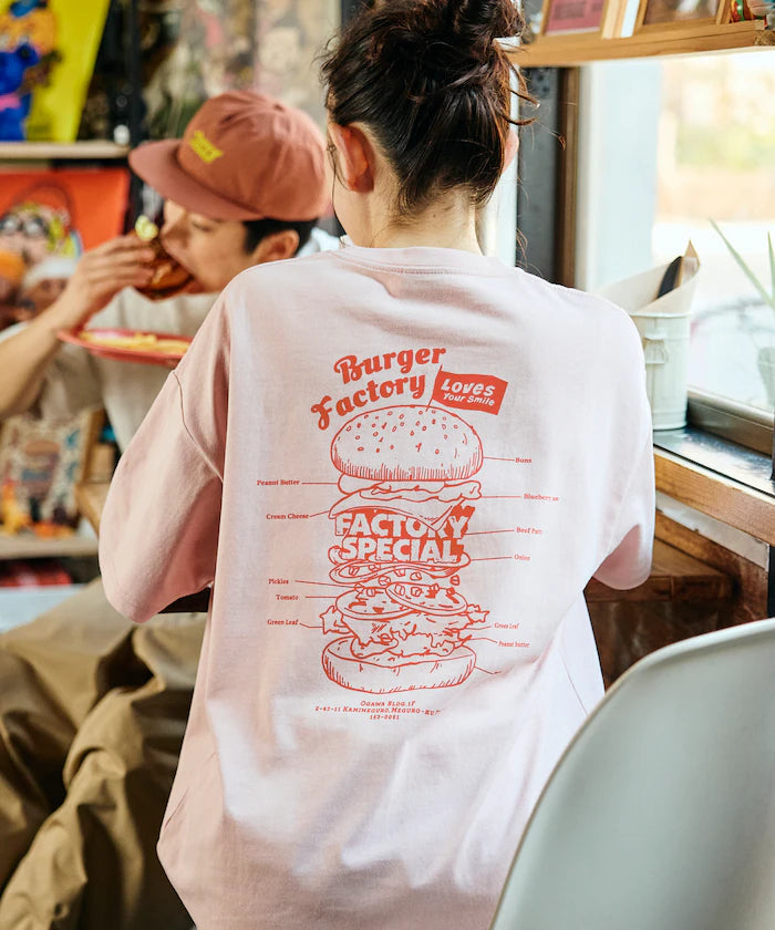 Burger Factory × FREAK'S STORE/ Burger Factory Limited Big Silhouette Back Print Crew Neck T-shirt 【Limited Edition】 - Pink