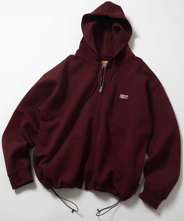 Big Silhouette Spindle Cardboard One Point Logo Sweat Zip-Up Hoodie - Wine Red