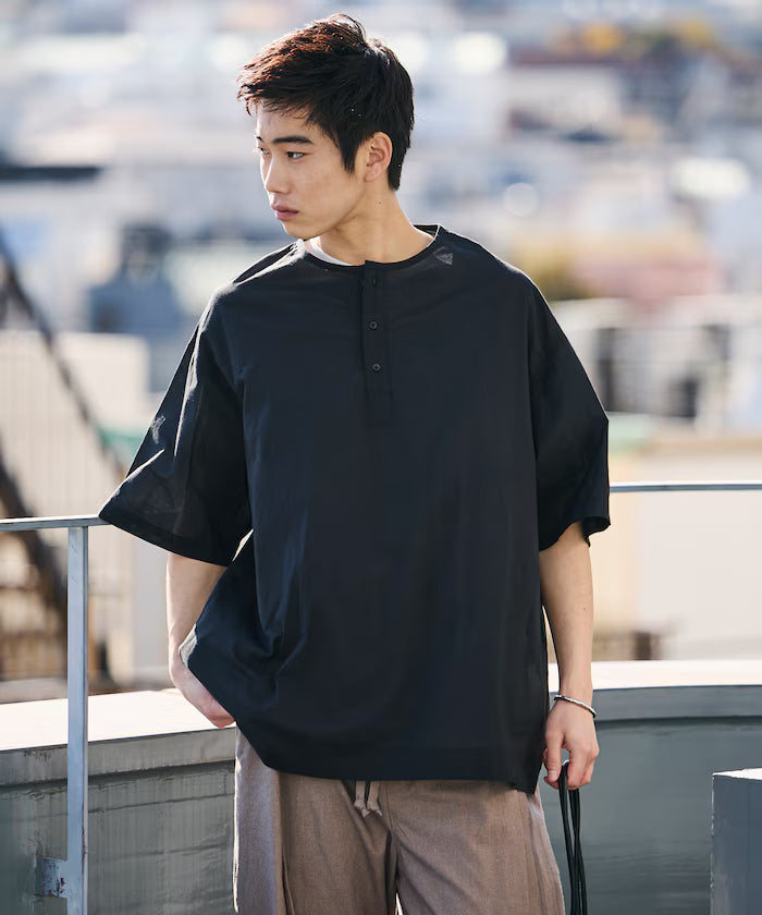 Relax Fit Relaxed Fit Henley Neck Pullover Shirt [Limited Edition] - Black