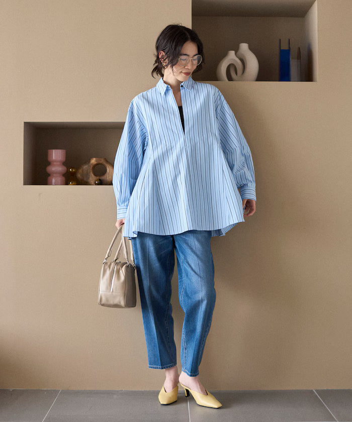 Flare Silhouette Skipper Balloon Sleeve Shirt