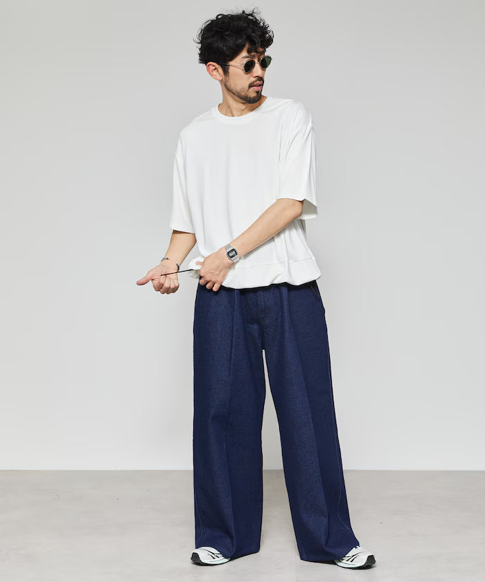 Functional Material Poncho Adjuster T-Shirt / Short Sleeve T-Shirt with Drawcord / Contact Cooling / UV Cut / Quick Dry