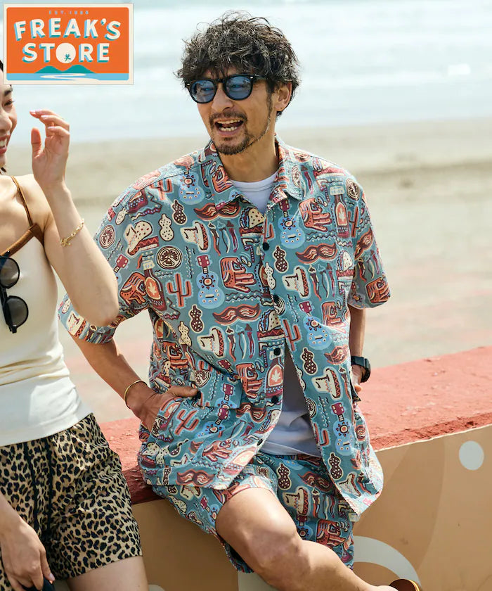 FREAK'S STORE for BEACH & FES Recycled Nylon Short Sleeve Shirt - Mexican Pattern
