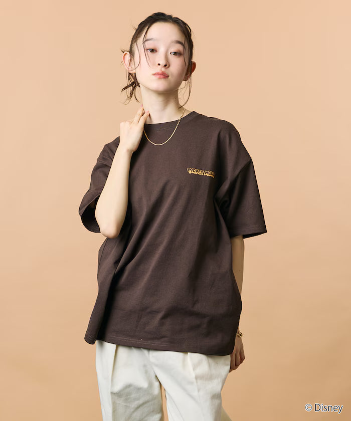 DISNEY/Mickey Mouse/Monochrome Back Print Crew Neck T-Shirt/Scene [Limited Edition]