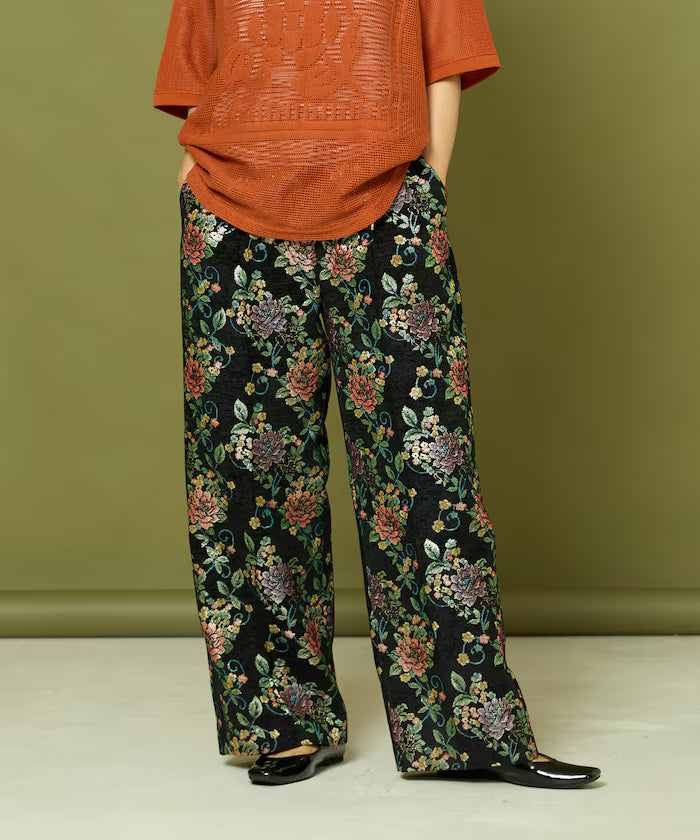 Flower Jacquard Wide Pants
