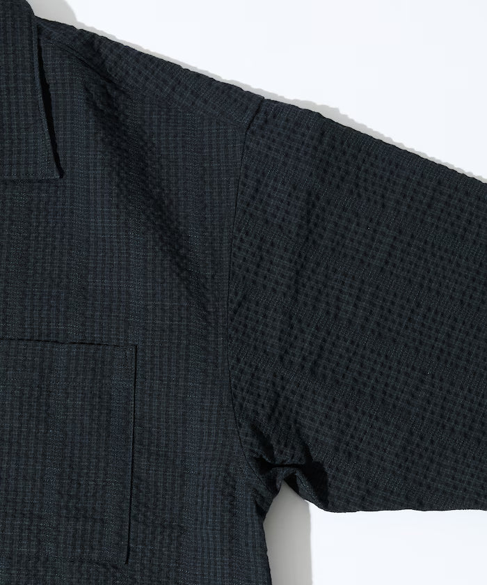 Seersucker Spindle Open Collar Short Sleeve Shirt