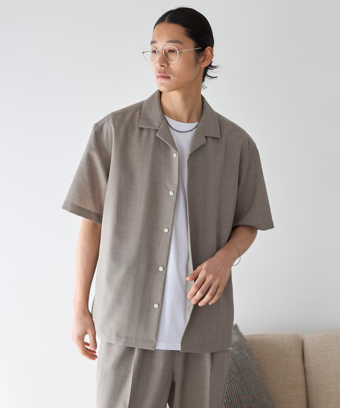 Functional Material Open Collar Short Sleeve Shirt Set 3 Piece Set / Washable / UV Cut / Quick Dry / Cooling Touch
