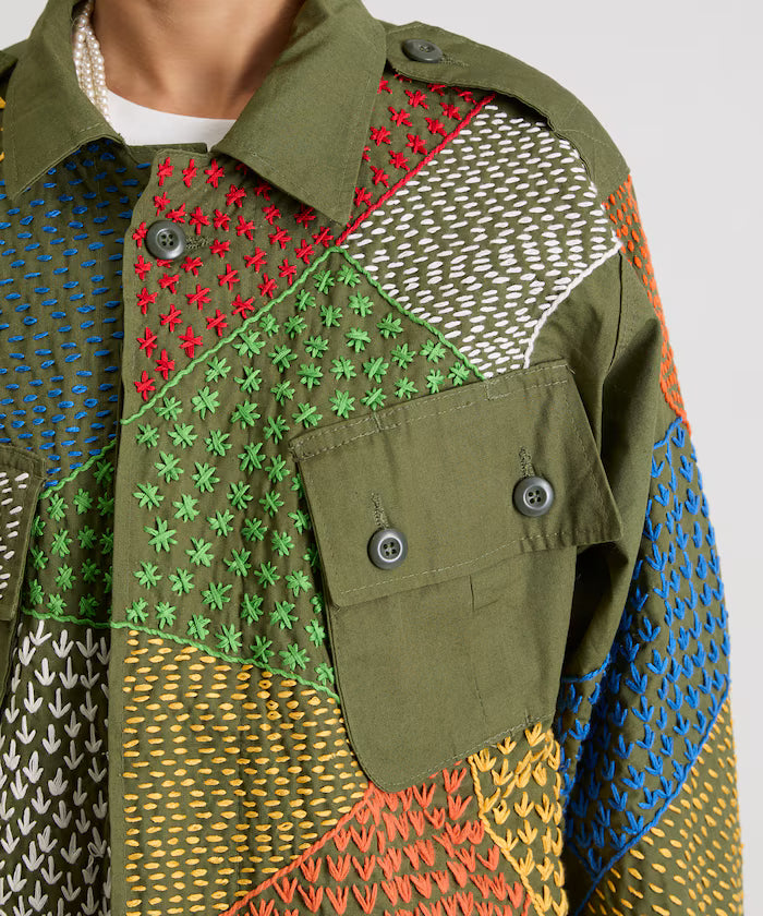 Vintage Hand-Stitch Remake Military Shirt Plain