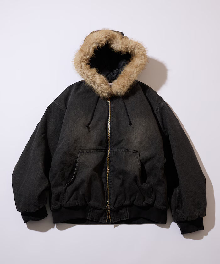 2way fake fur zip-up padded hooded jacket with detachable fur