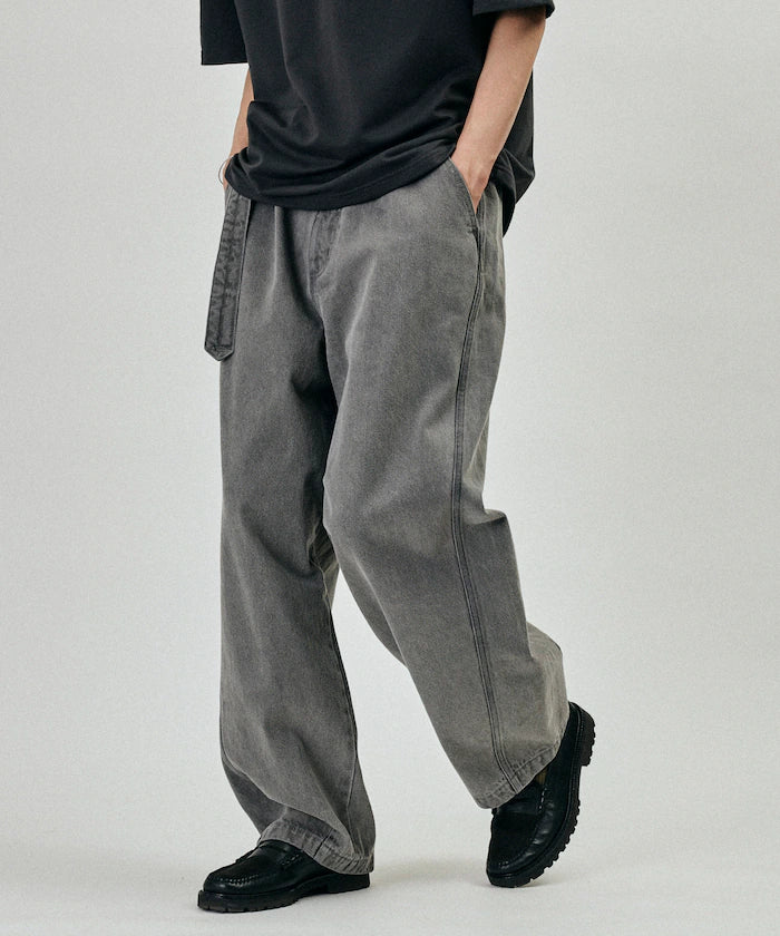 BELTED WIDE DENIM - Gray