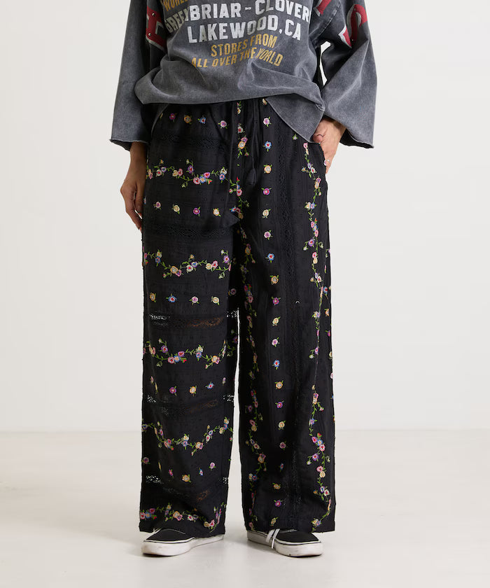Dobby Floral Embroidery x Lace Pants