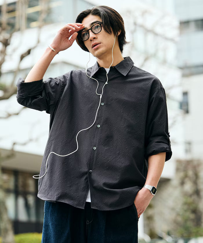 AiRide/Air Ride Relax Fit 2WAY Roll Up Sheer Seersucker Shirt/Pocketable/Quick Dry/UV Cut [Limited Release]