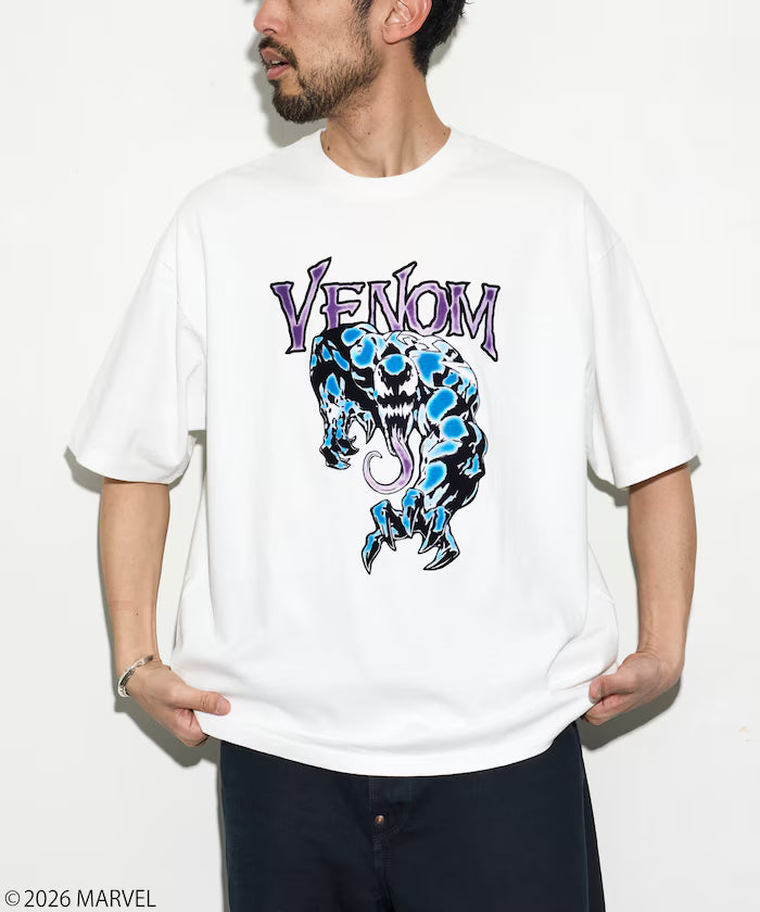 MARVEL/Venom Crew Neck T-Shirt / Static Electric Flock Processing
