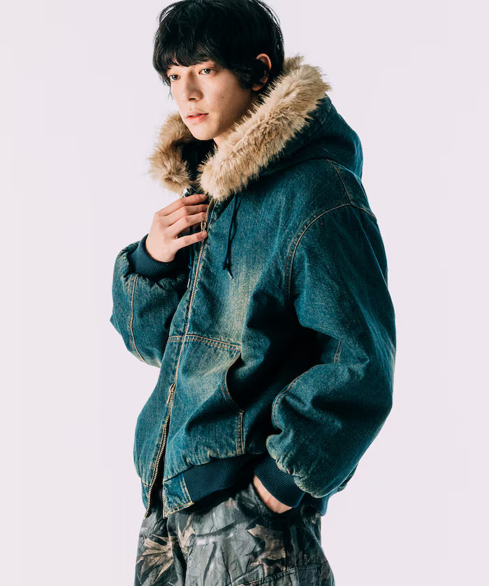 2way fake fur zip-up padded hooded jacket with detachable fur