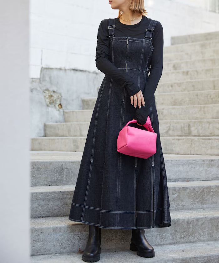 Denim Mermaid Dress / A-Line Slit Denim Overall Dress / Jumper Skirt