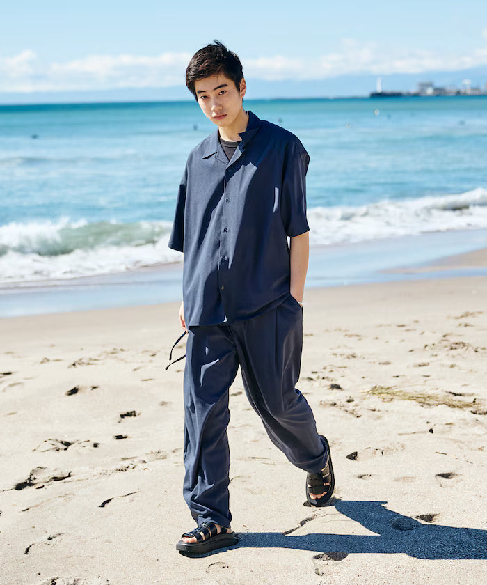 Relaxed Fit Linen Touch Setup/Open Collar Shirt/Wide Slacks [Limited Edition]