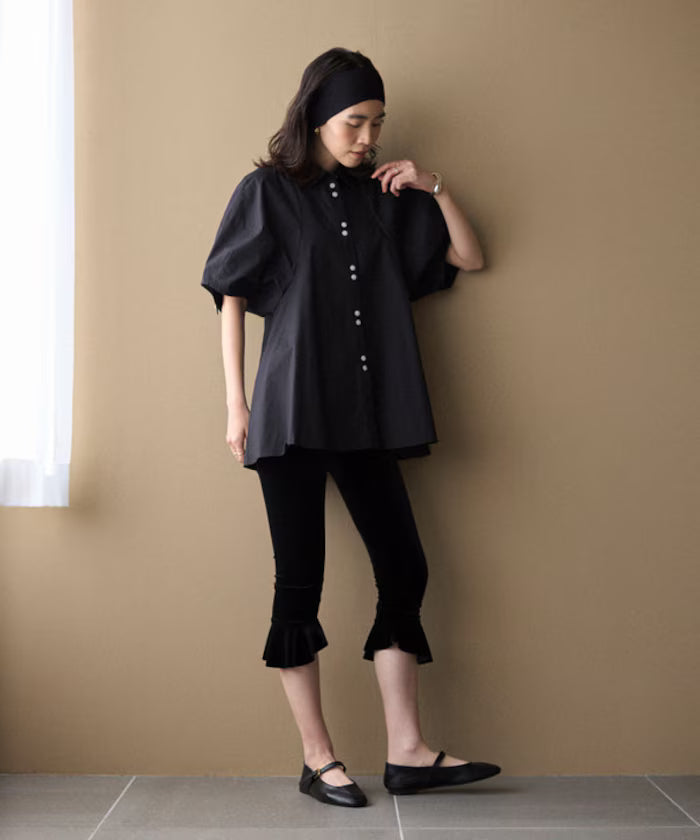 Switching Design Balloon Sleeve Shirt / 5-Minute Sleeve Blouse [Limited Edition]