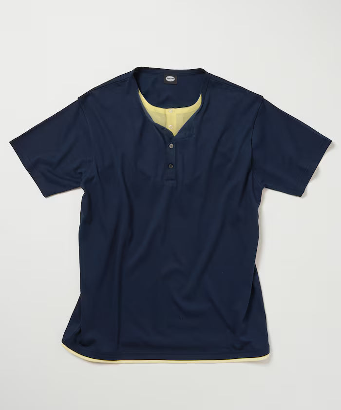 Fake Layered Henry Neck Cut-and-sew Short Sleeve T-shirt [Limited Edition]