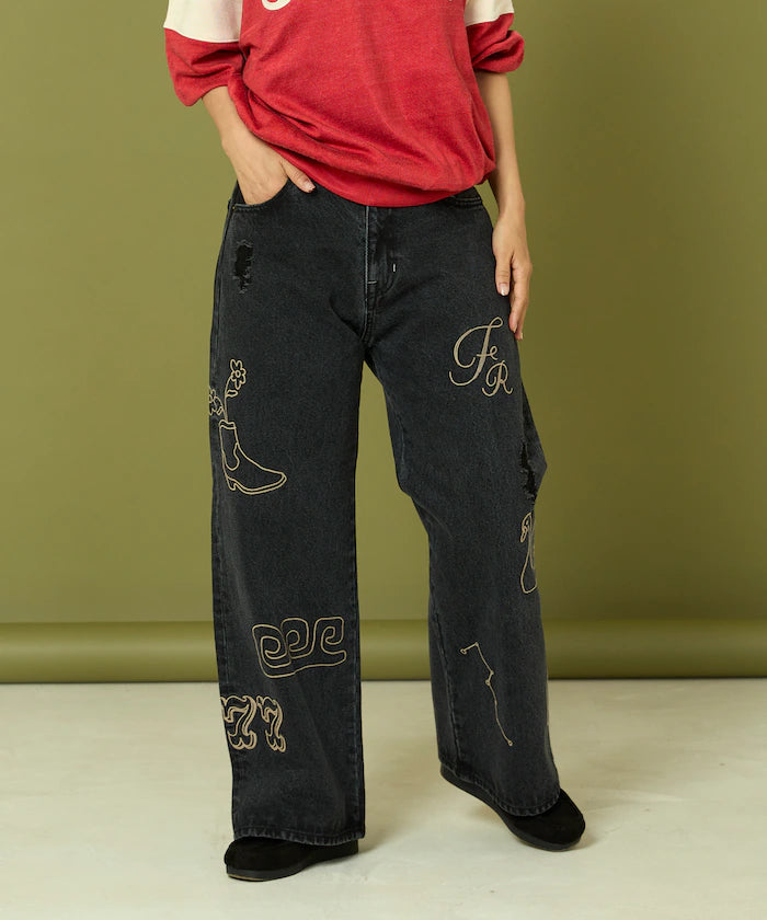 Chain Stitch Wide Denim