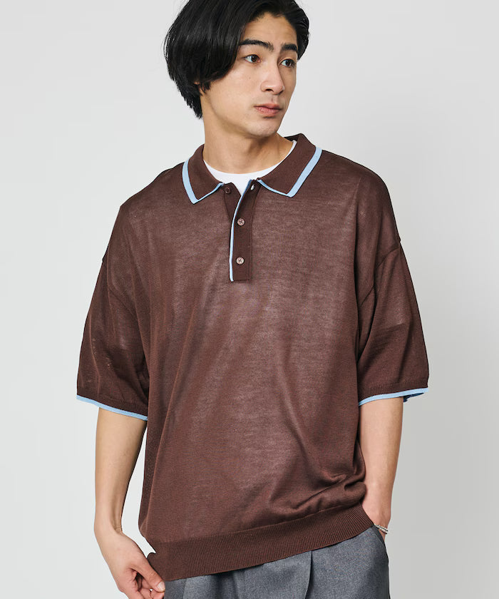 Limited Release Relaxed Fit Color Block Knit Polo Shirt - Brown
