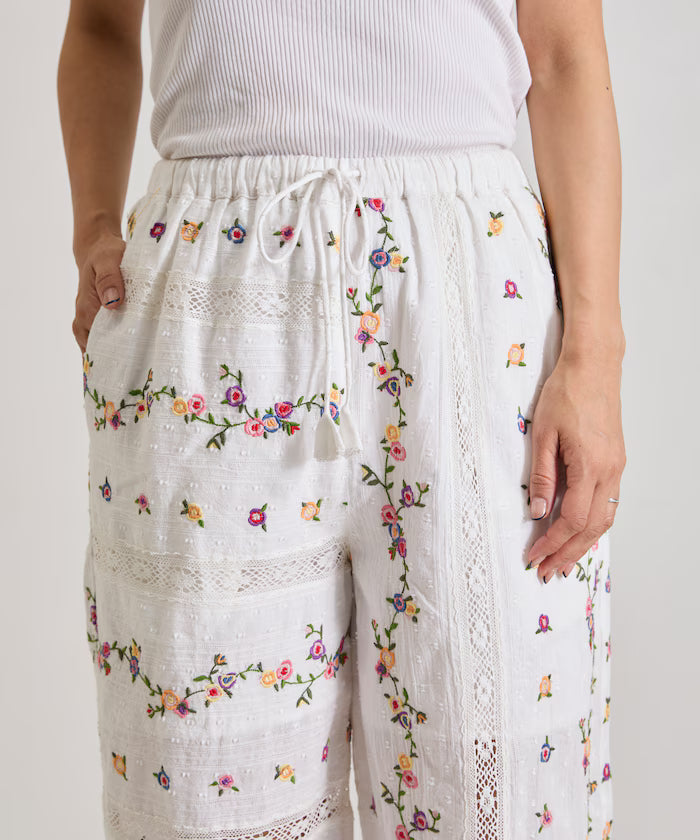 Dobby Floral Embroidery x Lace Pants