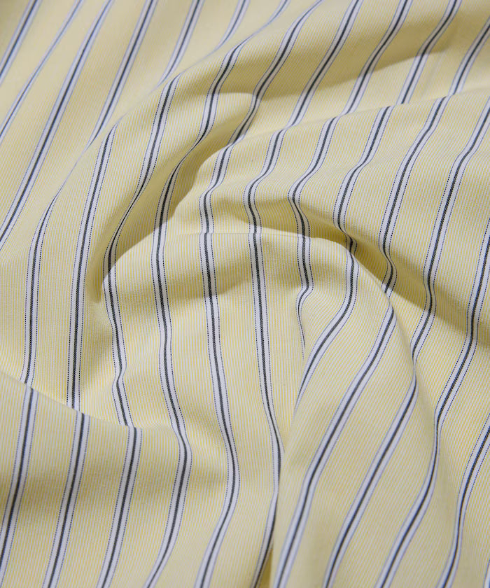 Typewriter Spindle Band Collar Stripe Short Sleeve Shirt