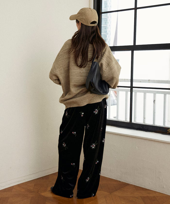 Flower Embroidery Velvet Easy Pants Limited Edition