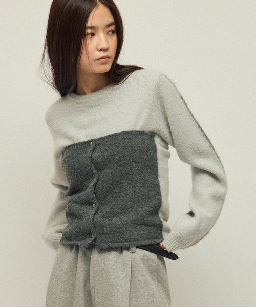 Alpaca Blend Bicolor Knit Vest - Gray