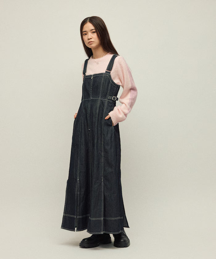 Denim Mermaid Dress / A-Line Slit Denim Overall Dress / Jumper Skirt