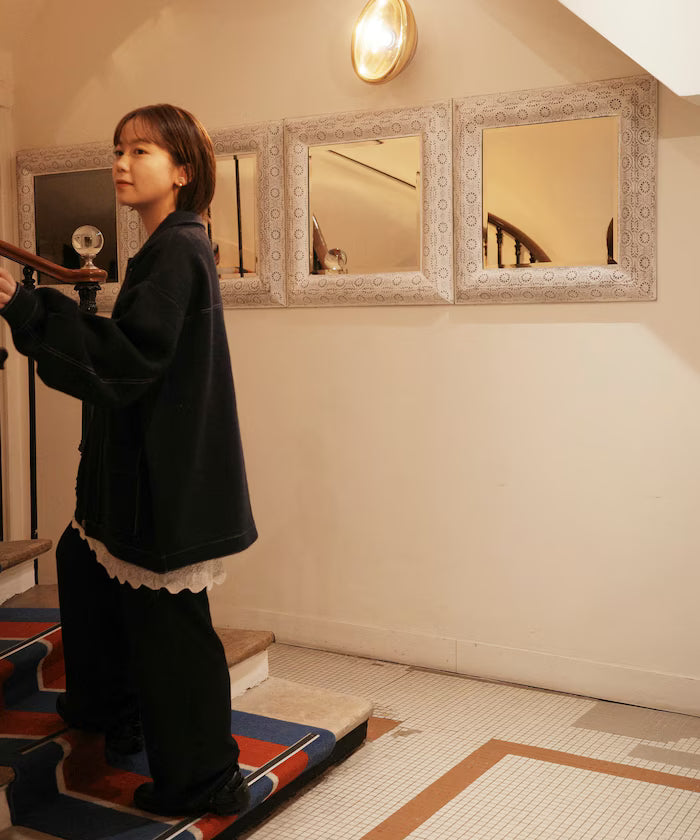 Oversized Wool Blend Knit Coverall / Color Stitch Knit Jacket