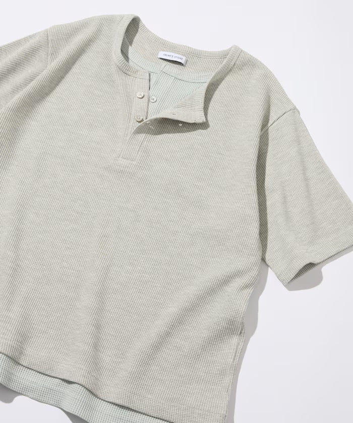 Waffle Fake Layered Henry Neck T-Shirt