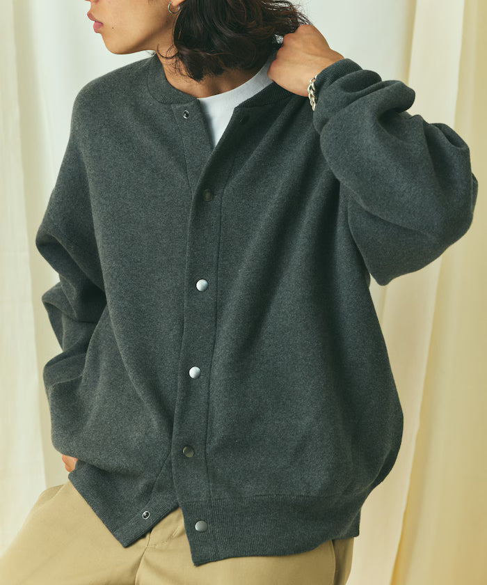 Relax Fit Relax Fit Sweat-like Knit Crew Neck Snap Cardigan [Limited Edition]