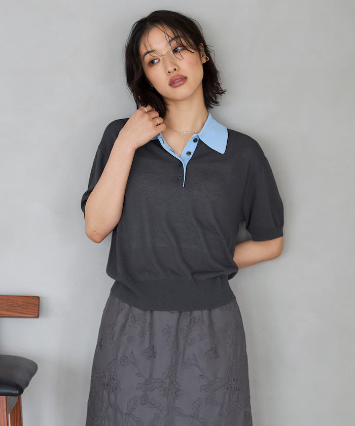 Relaxed Fit Color Design Polo Knit / Bicolor / Multi Stripe