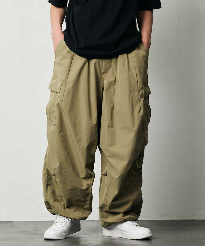 Quick Dry Fabric Wide Silhouette Poly Ripstop Cargo Pants/UV Cut/Quick Dry 【Limited Release】