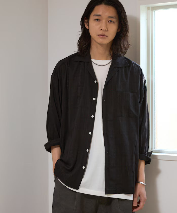 Dobby Woven Long Sleeve Open Collar Shirt / Big Silhouette