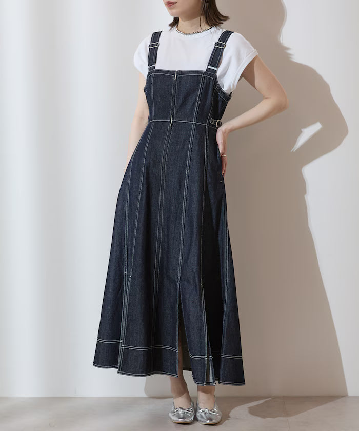 Denim Mermaid Dress / A-Line Slit Denim Overall Dress / Jumper Skirt