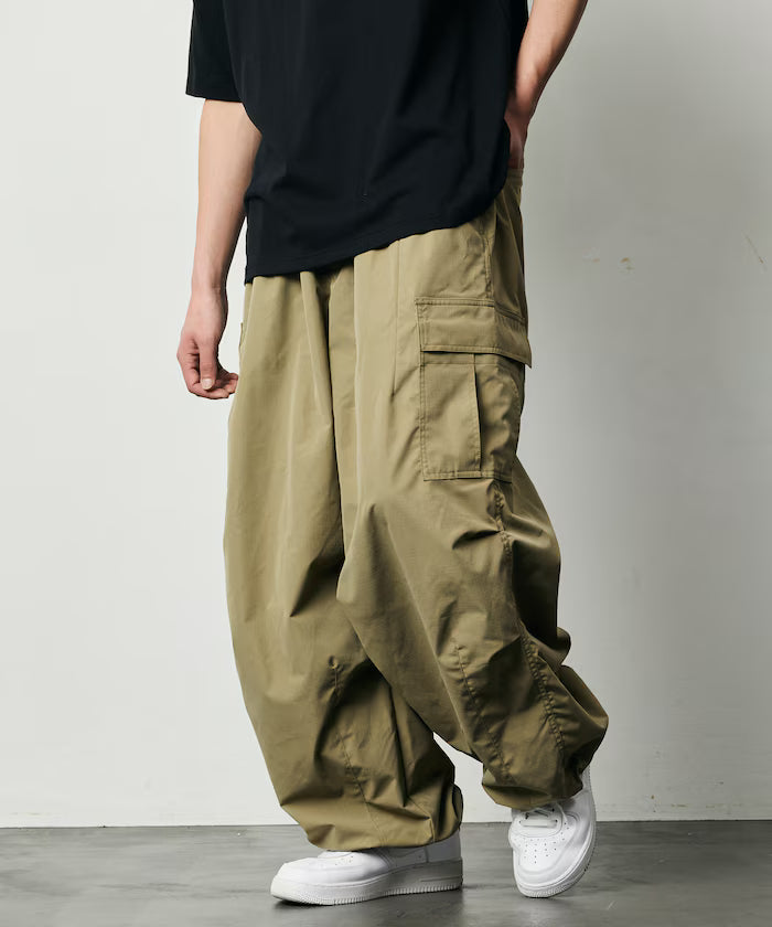 Quick Dry Fabric Wide Silhouette Poly Ripstop Cargo Pants/UV Cut/Quick Dry 【Limited Release】